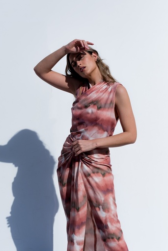 [EBCMETS_Rose Clair] ENSEMBLE  BLUSA CRUZADA/FALDA MIDI ESTAMPADA